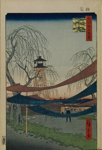 Campo de equitación Hatsune en Bakuro-cho Cien vistas famosas de Edo, 1856-1858 de Utagawa Hiroshige