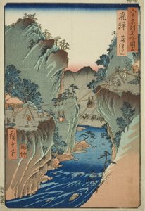 Provincia de Hida: Ferry de Cesta, de la serie "Lugares Famosos en las Sesenta y Pico Provincias" de Utagawa Hiroshige