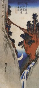 Hiroshige, Un puente sobre un profundo desfiladero de Utagawa Hiroshige