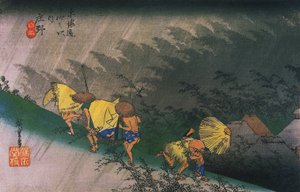 Hiroshige, Viajeros sorprendidos por una lluvia repentina de Utagawa Hiroshige