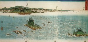 Hiroshige, Remolinos en una costa rocosa de Utagawa Hiroshige