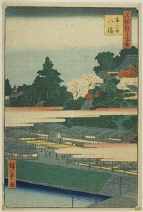 Santuario de Ichigaya Hachiman (Ichigaya Hachiman), de la serie "Cien vistas famosas de Edo (Meisho Edo hyakkei)" de Utagawa Hiroshige