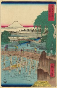 Puente Ichikoku en la capital oriental (Toto Ichikokubashi), de la serie "Treinta y seis vistas del Monte Fuji (Fuji sanjurokkei)"