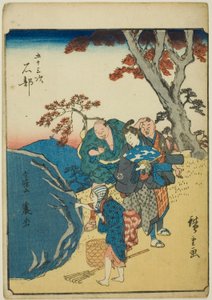 Ishibe, de la serie "Cincuenta y tres estaciones [del Tokaido] (Gojusan tsugi)," también conocida como el Tokaido de figuras (Jinbutsu Tokaido) de Utagawa Hiroshige