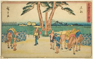 Ishibe, de la serie "Cincuenta y tres estaciones del Tokaido (Tokaido gojusan tsugi no uchi)", también conocida como el Tokaido de Gyosho de Utagawa Hiroshige
