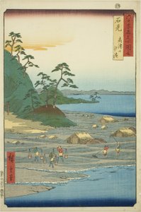 Provincia de Iwami: Playas de sal cerca de la colina Takatsu (Iwami, Takatsuyama shiohama), de la serie "Lugares famosos en las sesenta y tantas provincias (Rokujuyoshu meisho zue)" de Utagawa Hiroshige