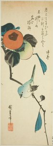 Ojo blanco japonés y caquis de Utagawa Hiroshige
