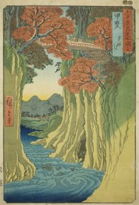 Provincia de Kai: Puente del Mono (Kai, Saruhashi), de la serie "Lugares famosos en las sesenta y tantas provincias (Rokujuyoshu meisho zue)" de Utagawa Hiroshige