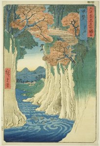 Provincia de Kai: Puente del Mono (Kai, Saruhashi), de la serie "Lugares Famosos en las Sesenta y Pico Provincias (Rokujuyoshu meisho zue)" de Utagawa Hiroshige