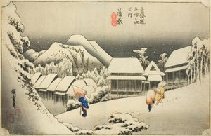 Kanbara: Nieve Nocturna (Kanbara, yoru no yuki), de la serie "Cincuenta y Tres Estaciones del Tokaido (Tokaido gojusan tsugi no uchi)," también conocida como el Tokaido Hoeido de Utagawa Hiroshige