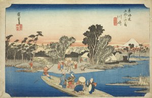Kawasaki: El ferry de Rokugo, de la serie "Cincuenta y tres estaciones del Tokaido" de Utagawa Hiroshige