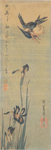 Martín pescador volando sobre un Iris de Utagawa Hiroshige