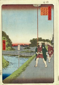 Colina Kinokuni y Vista Lejana de Akasaka y el Estanque Tameike, Cien Vistas Famosas de Edo, 1856-1858 de Utagawa Hiroshige