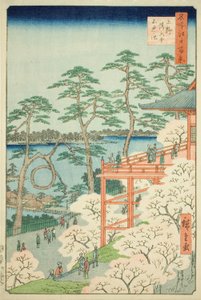 Sala Kiyomizu y estanque Shinobazu en Ueno (Ueno Kiyomizudo Shinobazu no ike), nº 11 de la serie "Cien vistas famosas de Edo (Meisho Edo hyakkei)".