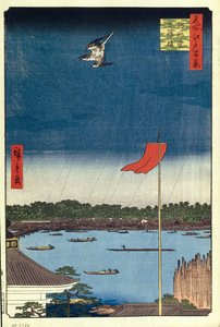 Komakata Hall y Puente Azuma Cien vistas famosas de Edo, 1856-1858 de Utagawa Hiroshige