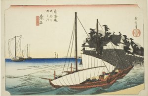 Kuwana: El desembarco del cruce del ferry Shichiri, de la serie "Cincuenta y tres estaciones del Tokaido" de Utagawa Hiroshige
