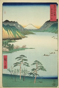 Lago Suwa en la provincia de Shinano, de la serie "Treinta y seis vistas del Monte Fuji" de Utagawa Hiroshige