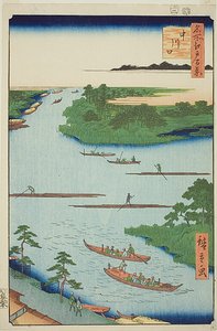 Desembocadura del río Nakawaga (Nakagawaguchi), nº 70 de la serie "Cien vistas famosas de Edo (Meisho Edo hyakkei)". de Utagawa Hiroshige