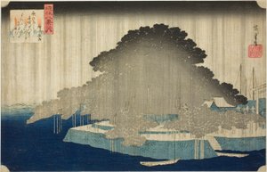 Lluvia nocturna en Karasaki (Karasaki no yau), de la serie "Ocho vistas de Omi (Omi hakkei no uchi)" de Utagawa Hiroshige