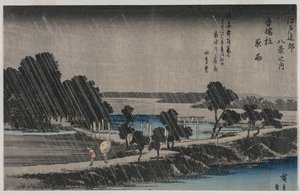 Lluvia nocturna en el Santuario Azuma (de la serie Ocho vistas de los alrededores de Edo) de Utagawa Hiroshige