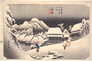 Nieve nocturna en Kambara: cincuenta y tres estaciones del Tokaido de Utagawa Hiroshige