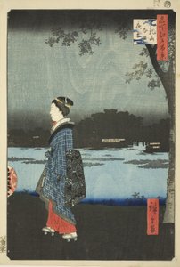 Vista nocturna de la colina Matsuchi y el canal San’ya, de la serie "Cien vistas famosas de Edo"