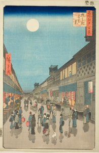 Vista nocturna de Saruwaka-machi (Saruwaka-machi yoru no kei), de la serie Cien vistas famosas de Edo (Meisho Edo hyakkei)