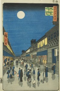 Vista nocturna de Saruwaka-machi (Saruwaka-machi yoru no kei), de la serie "Cien vistas famosas de Edo (Meisho Edo hyakkei)"