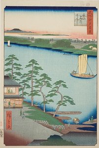 Ferry de Niijuku (Niijuku no watashi), nº 93 de la serie "Cien vistas famosas de Edo (Meisho Edo hyakkei)" de Utagawa Hiroshige