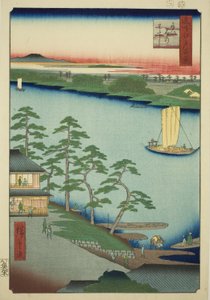 Ferry de Niijuku (Niijuku no watashi), de la serie "Cien Vistas Famosas de Edo (Meisho Edo hyakkei)" de Utagawa Hiroshige