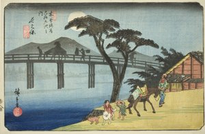 No. 28: Nagakubo, de la serie "Sesenta y nueve estaciones del Kisokaido (Kisokaido rokujukyu tsugi no uchi)" de Utagawa Hiroshige