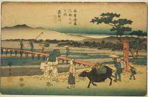 No. 66: Echikawa, de la serie "Sesenta y Nueve Estaciones del Kisokaido (Kisokaido rokujukyu tsugi no uchi)" de Utagawa Hiroshige
