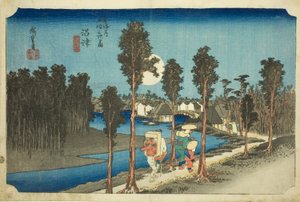 Numazu—Anochecer (Numazu—tasogare zu), de la serie Las cincuenta y tres estaciones del camino Tōkaidō (Tōkaidō gojūsan tsugi no uchi)
