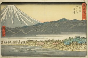 Numazu—No. 13, de la serie "Cincuenta y tres estaciones del Tokaido (Tokaido gojusan tsugi)," también conocida como el Reisho Tokaido de Utagawa Hiroshige