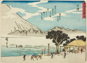 Numazu, de la serie "Cincuenta y Tres Estaciones del Tokaido (Tokaido gojusan tsugi)," también conocido como el Tokaido con Poema (Kyoka iri Tokaido)
