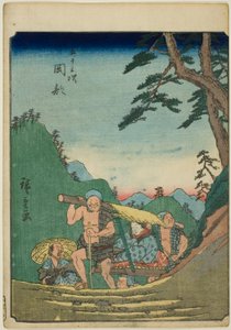 Okabe, de la serie "Cincuenta y tres estaciones [del Tokaido] (Gojusan tsugi)," también conocida como el Tokaido de figuras (Jinbutsu Tokaido) de Utagawa Hiroshige