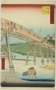 Okazaki: Puente Yahagi en el río Yahagi, no. 39 de la serie "Vistas famosas de las cincuenta y tres estaciones"