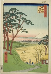 Casa de té del anciano, Meguro (Meguro Jijigachaya), de la serie "Cien vistas famosas de Edo (Meisho Edo hyakkei)" de Utagawa Hiroshige