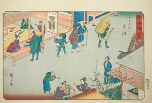 Otsu—No. 54, de la serie "Cincuenta y Tres Estaciones del Tokaido (Tokaido gojusan tsugi)," también conocida como el Reisho Tokaido de Utagawa Hiroshige