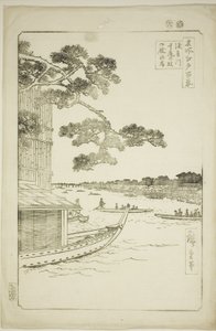 Pino del éxito y Oumayagashi, río Asakusa (Asakusagawa shubi no matsu Oumayagashi), de la serie "Cien vistas famosas de Edo (Meisho Edo hyakkei)" de Utagawa Hiroshige