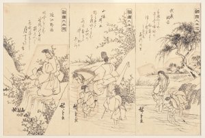 Bocetos preparatorios para el río de joyas Chofu en Musashi; El río de joyas Ide, 1838-43