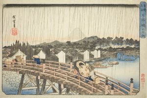 Lluvia en el Puente Nihonbashi, de la serie "Lugares Famosos en la Capital del Este" de Utagawa Hiroshige