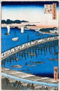 Orilla del Río en el Puente Ryogoku, Cien Vistas Famosas de Edo, 1856-1858