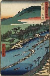 Río con trampas para peces, provincia de Chikugo, septiembre de 1855