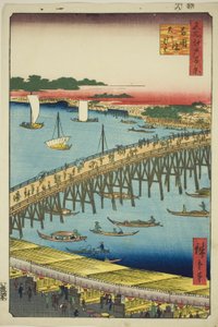 Puente Ryogoku y la Gran Ribera (Ryogokubashi Okawabata), de la serie "Cien vistas famosas de Edo (Meisho Edo hyakkei)" de Utagawa Hiroshige