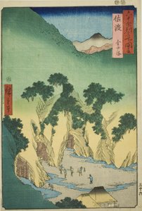 Provincia de Sado: Minas de oro (Sado, Kinzan), de la serie Lugares famosos en las sesenta y tantas provincias (Rokujuyoshu meisho zue) de Utagawa Hiroshige