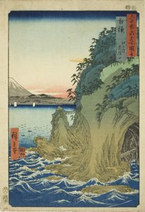 Provincia de Sagami: Entrada a las cuevas en Enoshima (Sagami, Enoshima iwaya no kuchi), de la serie "Lugares famosos en las sesenta y tantas provincias (Rokujuyoshu meisho zue)" de Utagawa Hiroshige