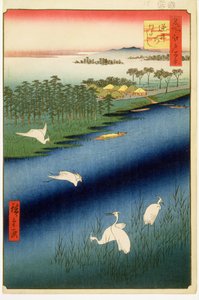 Ferry de Sakasai, lámina 67 de la serie Cien vistas famosas de Edo, Periodo Edo, Era Ansei, 1857 de Utagawa Hiroshige