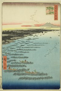 Costa de Samezu en el sur de Shinagawa (Minami-Shinagawa Samezu kaigan), de la serie "Cien vistas famosas de Edo (Meisho Edo hyakkei)" de Utagawa Hiroshige
