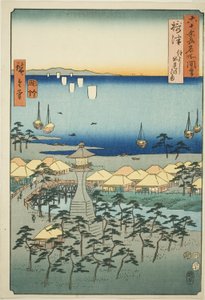Provincia de Settsu: Playa Idemi en Sumiyoshi, de la serie "Lugares famosos en las sesenta y tantas provincias (Rokujuyoshu meisho zue)" de Utagawa Hiroshige
